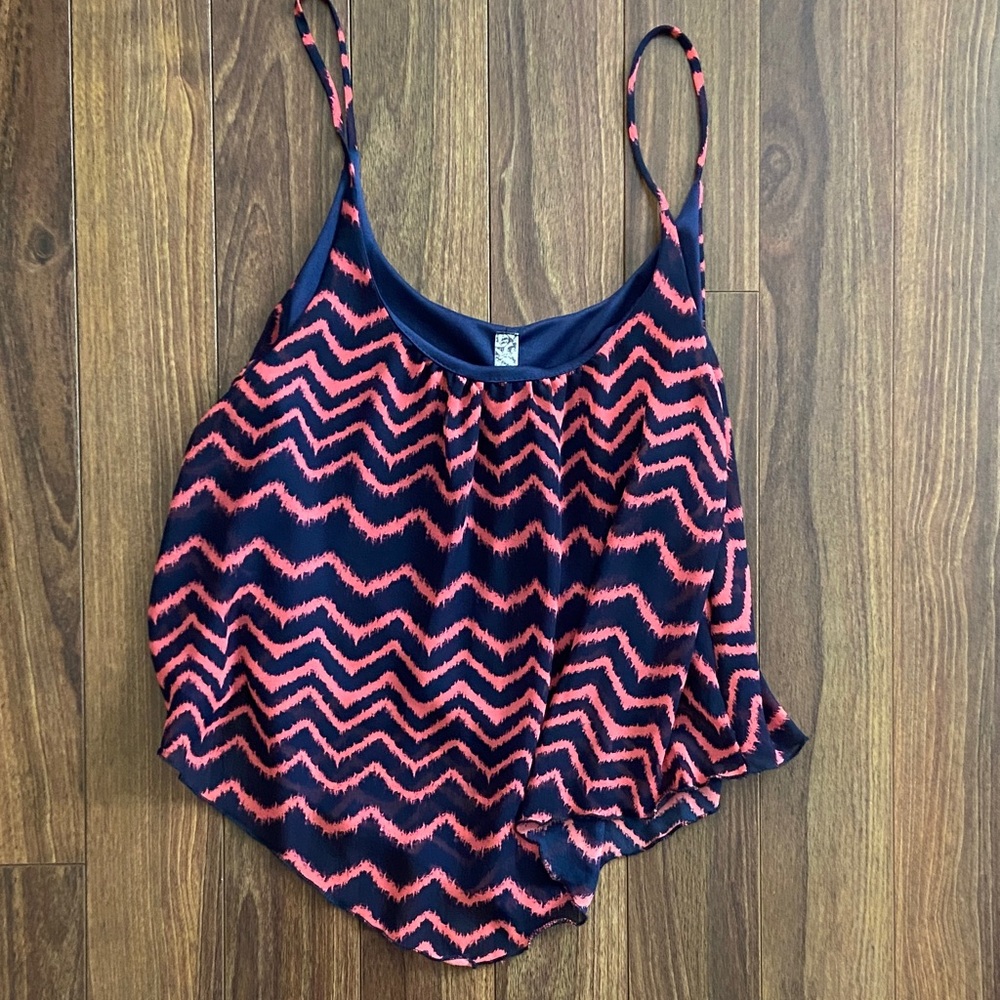 Bella D. Navy and Pink Zigzag Crop Top